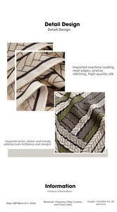 Detail view of 68x68cm polyester square scarf showing geometric pattern and stitched edges