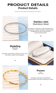 Detailed views of polished stainless steel bamboo-joint bracelets and beaded wristbands