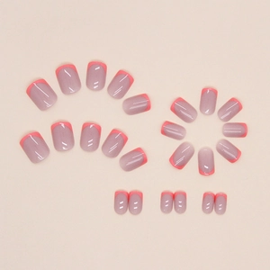 Short minimalist Barbie pink French press-on nails with 24 pieces in bright summer style