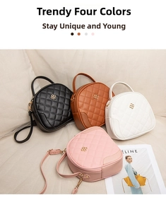 Close-up of four colors of quilted PU leather mini square bags with golden buckles