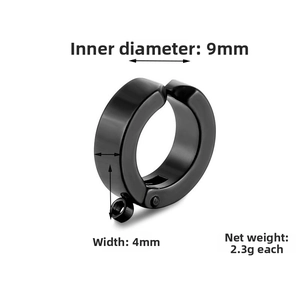 Detail view of 9mm black clip-on earring with dimensions and hinge structure