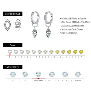 S925 sterling silver drop earrings with 0.5ct pear cut D-color Moissanite stones