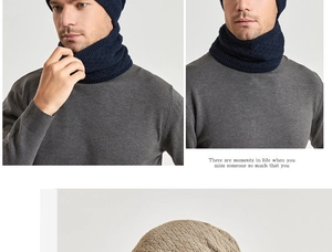 Detailed knit texture and fit of winter thermal hat and scarf set for outdoor warmth