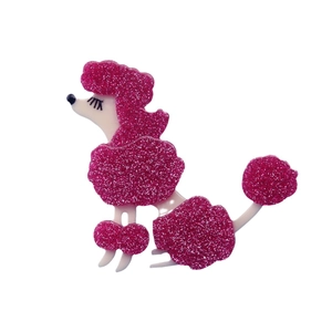 Elegant rose red glitter acrylic poodle brooch with a stylish minimalist dog design