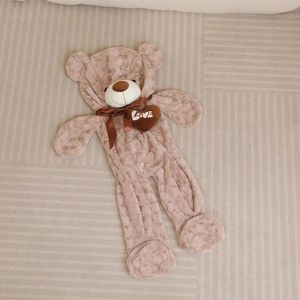 Light brown rose curl plush teddy bear shell with a silk bow and Love heart embroidery