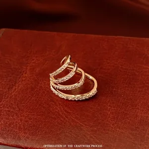 French Multi Layer Ear Bone Clip Copper Zircon Minimalist Non Piercing Cuff Earrings Elegant Light Luxury Jewelry Women