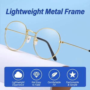 Retro round gold metal glasses frame for men and women with lightweight minimalist design