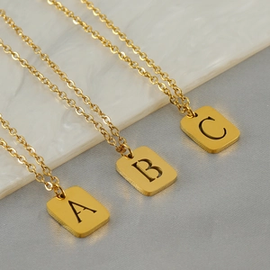 Initial Letter Pendant Necklace 18K Gold Plated Stainless Steel Hollow Square Alphabet Charm Fashion Jewelry For Women