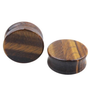 Natural yellow tiger eye stone ear plugs with polished saddle design for stretching 5-25mm