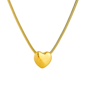 Elegante collana a catena a serpente dorata con grande ciondolo a cuore lucido