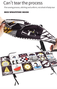 Close-up showing tear-resistant sewing and patterns on the baby black white bed book