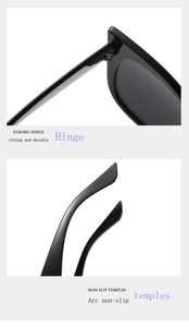 Detail of durable hinges and ergonomic curved temples on vintage cat eye sunglasses