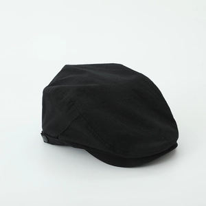 Classic black cotton beret cap for children with vintage stitching and side button detail