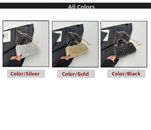 Detailed comparison of three sequined evening bags in silver, gold, and black finishes