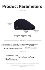 Detailed size chart for the navy cotton ivy cap with adjustable strap and side embroidery