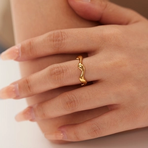 Wave Geometric Ring Stainless Steel High Polish Irregular Minimalist Jewelry For Women Gold Tone