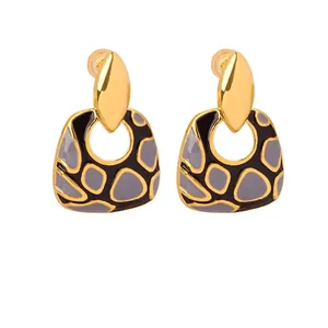 French Vintage Copper Enamel Geometric Leopard Print Earrings Fashion Artistic Elegant Jewelry Accessory For Women