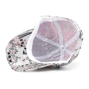 Interior view of floral embroidery baseball cap showing sweatband and lining details