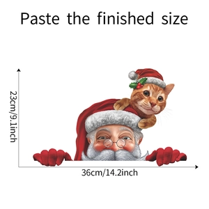 Peeking Santa and orange cat Christmas window sticker dimensions measuring 36cm x 23cm