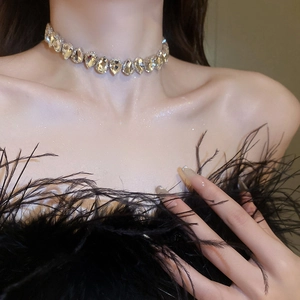 Luxurious champagne crystal teardrop choker necklace for women evening dress jewelry