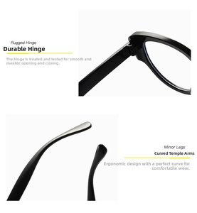 Detail view of reinforced metal hinges and ergonomic curved temples of the black sunglasses