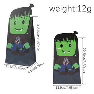 Halloween Frankenstein kraft paper food bag with dimensions and weight specifications