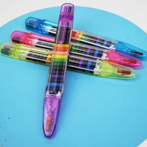 Lot de crayons de couleur empilables avec coques pailletées pour dessin créatif enfant