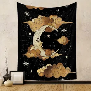 Mystical Celestial Wall Tapestry Polyester Bohemian Sun Moon Face Astrology Gothic Skull Home Bedroom Living Room Decor