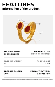 Detail of 3g gold enamel ring with dimensions 1.7cm inner diameter and red oval decor