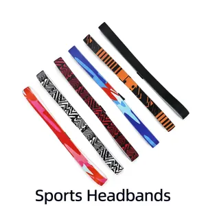 Set of 6 non-slip elastic sports headbands in various camouflage and geometric patterns
