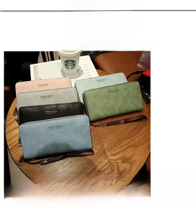 Long faux leather women wallets in six colors with zippers and wrist straps