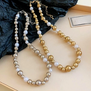 Elegant gold and silver faux pearl beaded choker necklaces with high metallic luster finish