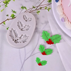 Holly Leaf Silicone Mold Christmas Fondant Cake Decorating Tools Baking Chocolate Candle Embossing Sugarcraft