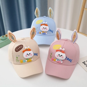 Cartoon baby baseball hats with cute rabbit ears and embroidery for spring and summer