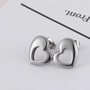 Boucles d'oreilles cœur en acier inoxydable poli argenté pour femme, style épuré