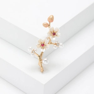 Plum Blossom Branch Brooch Alloy Rhinestone Artificial Pearl Elegant Flower Pin For Women Suit Shawl