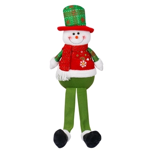 Classic Christmas snowman plush doll with long legs and knitted hat decoration