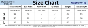 Detailed size chart for asymmetrical high-neck short sleeve T-shirt with measurements