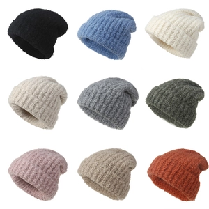 Knitted Beanie Hat Warm Soft Acrylic Boucle Yarn Textured Slouchy Winter Skull Cap For Women