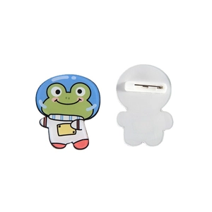 Cute cartoon frog astronaut acrylic brooch with secure metal pin back on white background
