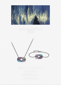 Detail of silver S925 necklace and bracelet set with gradient multi-colored star stones