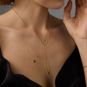 Minimalist Stainless Steel Circle Long Bar Pendant Necklace Lariat Clavicle Chain Gold Silver Jewelry For Women