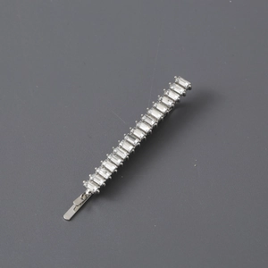 Silver slim hair clip with rectangular clear zirconia stones in claw setting