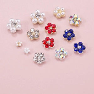 3D Flower Nail Art Charms Alloy Five-Petal Artificial Pearl Rhinestone Decorations For Japanese Style Manicure DIY