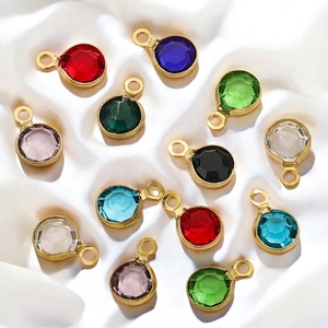 Polished stainless steel round crystal connector pendants with gold plating for DIY jewelry
