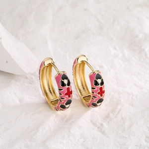 18K gold plated hoop earrings with colorful floral and cross enamel patterns