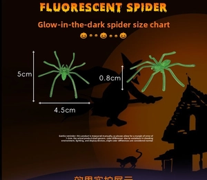 Size display for luminous Halloween spider showing dimensions 5x4.5cm and height 0.8cm