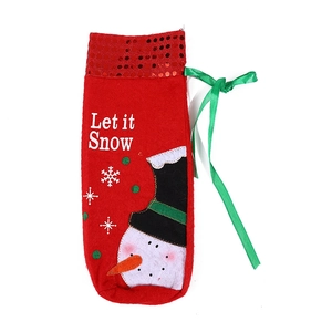 Christmas snowman wine bottle cover with sequins and Let it Snow embroidery decoration