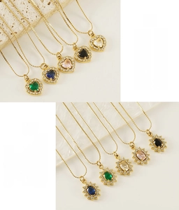 Detailed view of lead-free stainless steel necklaces with heart and flower pendants
