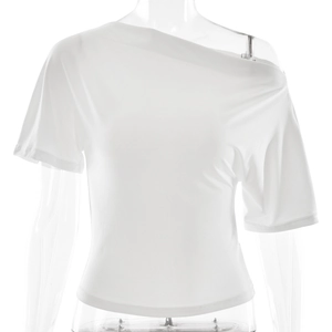 Top sexy bianco a pois monospalla da donna con vestibilità slim e stile elegante